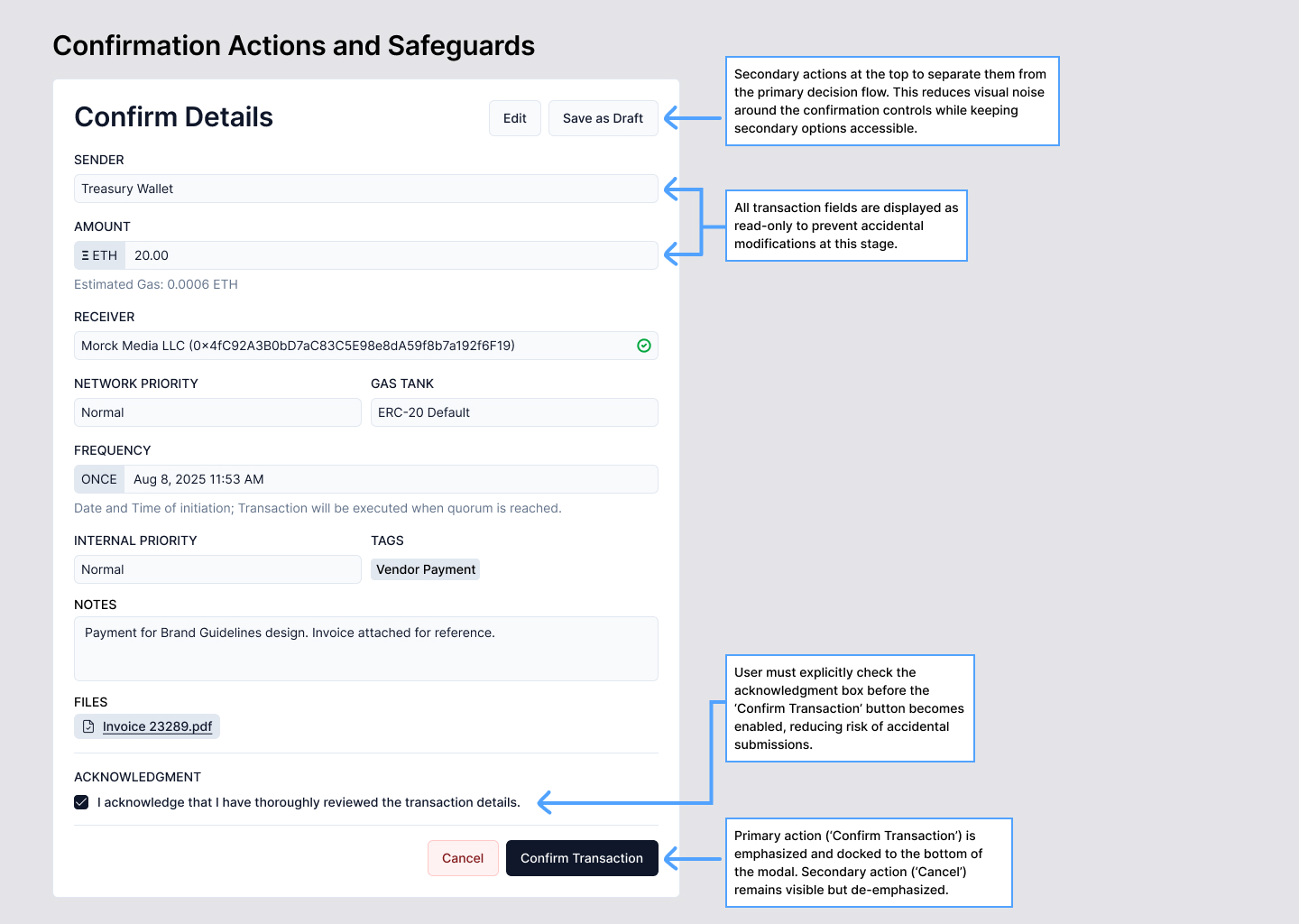 Confirmation action states