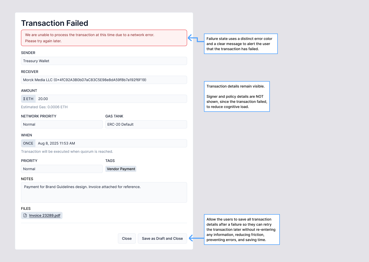 Failed transaction state